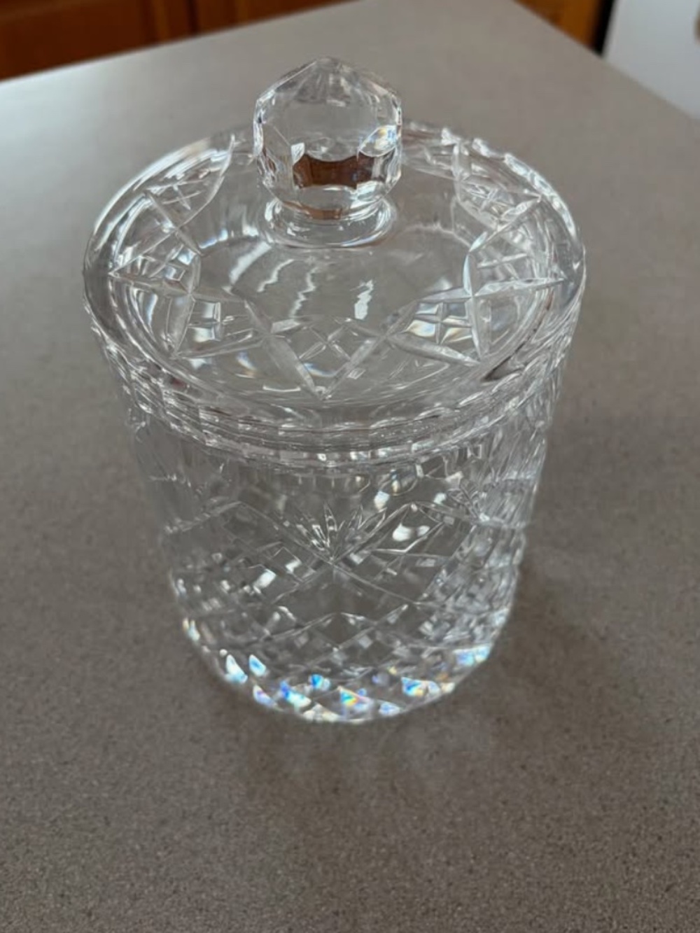 Vintage Cut Crystal Covered Jar Crystal Candy Dish with Lid Toiletry Holder